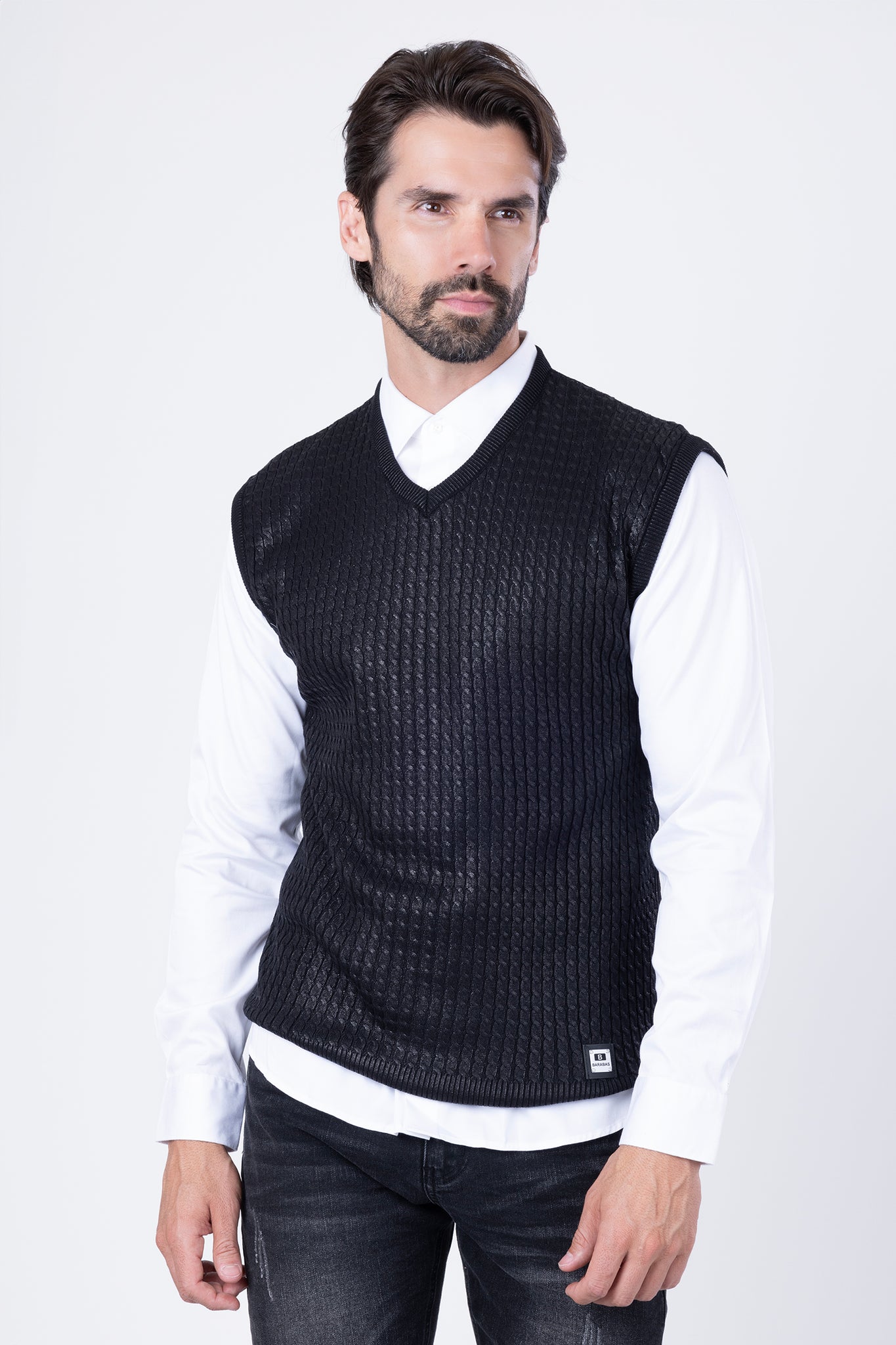 Barabas Wholesale Men's Shiny Sleeveless Knitted Sweater Vest WV201  Black