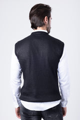 Barabas Wholesale Men's Shiny Sleeveless Knitted Sweater Vest WV201  Black