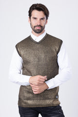 Barabas Wholesale Men's Shiny Sleeveless Knitted Sweater Vest WV201 Gold