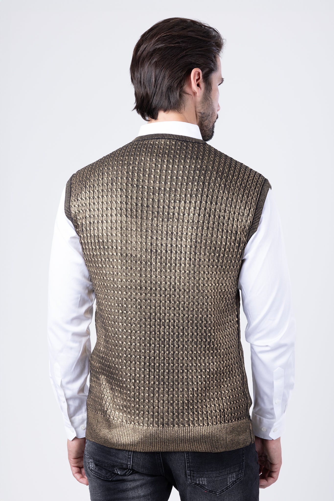 Barabas Wholesale Men's Shiny Sleeveless Knitted Sweater Vest WV201 Gold