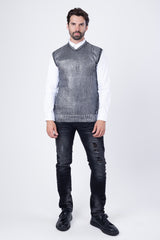 Barabas Wholesale Men's Shiny Sleeveless Knitted Sweater Vest WV201 Silver