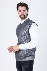 Barabas Wholesale Men's Shiny Sleeveless Knitted Sweater Vest WV201 Silver