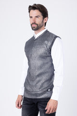 Barabas Wholesale Men's Shiny Sleeveless Knitted Sweater Vest WV201 Silver