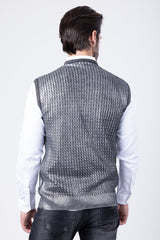 Barabas Wholesale Men's Shiny Sleeveless Knitted Sweater Vest WV201 Silver