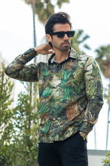 Barabas Wholesale Men's Rhinestone Floral Paradise Long Sleeve Shirts 3SPR425 Green
