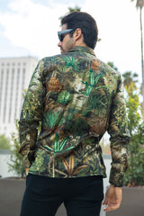 Barabas Wholesale Men's Rhinestone Floral Paradise Long Sleeve Shirts 3SPR425 Green