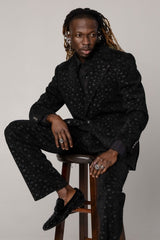 Barabas Wholesale Men's Geometric Polka Dots Pattern Notch Lapel Suit 5SU34 Black