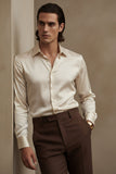 Barabas Wholesale Mens Luxury Shiny Long Sleeve Button Down Metallic Shirts B312 Beige