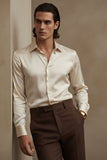 Barabas Wholesale Mens Luxury Shiny Long Sleeve Button Down Metallic Shirts B312 Beige
