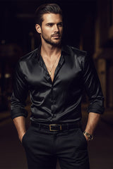 Barabas Wholesale Mens Luxury Metallic Long Sleeve Button Down Shiny shirts B312 Black