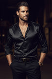 Barabas Wholesale Mens Luxury Metallic Long Sleeve Button Down Shiny shirts B312 Black