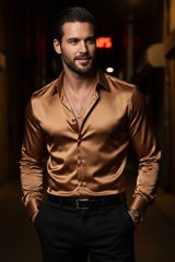 Barabas Wholesale Mens Luxury Shiny Long Sleeve Button Down Metallic Shirts B312 Cinommon 