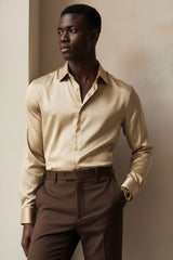 Barabas Wholesale Mens Luxury Shiny Long Sleeve Button Down Metallic Shirts B312 Gold