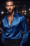 Barabas Wholesale Mens Luxury Metallic Long Sleeve Button Down Shiny shirts B312 Royal Blue