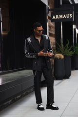 Barabas Wholesale Men's Sequins Pattern Double-Breasted Peak Lapel Suit 5SU37 Black Silver