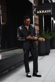 Barabas Wholesale Men's Sequins Pattern Double-Breasted Peak Lapel Suit 5SU37 Black Silver