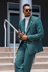 Barabas Wholesale Men's Pinstripe Pattern Double-Breasted Peak Lapel Suit 5SU39 Green