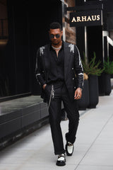 Barabas Wholesale Men's Sequins Pattern Double-Breasted Peak Lapel Suit 5SU37 Black Silver