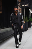 Barabas Wholesale Men's Sequins Pattern Double-Breasted Peak Lapel Suit 5SU37 Black Silver