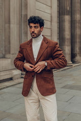 Barabas Wholesale Men's Velvet Matte Solid Peak Lapel Blazer 4BL56 Brown