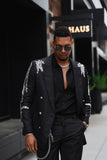Barabas Wholesale Men's Sequins Pattern Double-Breasted Peak Lapel Suit 5SU37 Black Silver