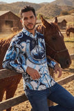 Barabas Wholesale Men's Stallion Rhinestones Stretch Long Sleeve Shirts 5SPR05 Sky