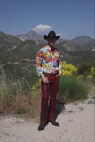 Barabas Wholesale Men's Tiger Floral Rhinestones Long Sleeve Shirts 6SPR01 Red