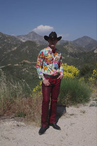 Barabas Wholesale Men's Tiger Floral Rhinestones Long Sleeve Shirts 6SPR01 Red