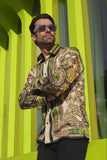 Barabas Wholesale Men's Rhinestone Medusa Floral Long Sleeve Shirts 3SPR416 Cream