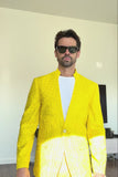 Barabas Wholesale Men's Geometric Rhinestone Pattern Henley Lapel Suit 5SU14 Mustard