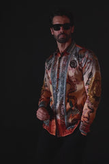 Barabas Wholesale Men's Rhinestone Sea Ocean Baroque Long Sleeve Shirts 3SPR417 Peach