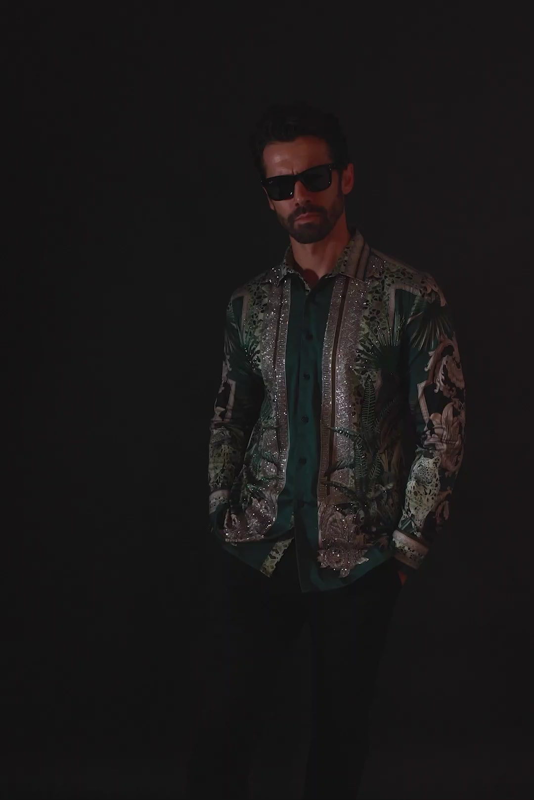Barabas Wholesale Men's Rhinestone Floral Baroque Long Sleeve Shirts 3SPR437 Black Silver