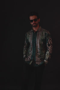 Barabas Wholesale Men's Rhinestone Floral Baroque Long Sleeve Shirts 3SPR437 Black Silver