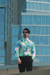 Barabas Wholesale Men's Floral Stretch Spear Point Collar Long Sleeve Shirt 4B99 Green