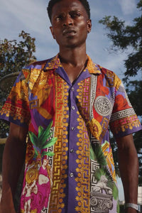 Men's Wholesale Roman Rhinestone Casual Short-Sleeve Shirt | BARABAS 6SSR03 Multi