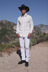 Barabas Wholesale Men's Rhinestones Collar Stretch Long Sleeve Shirts 5BR21 White Gold
