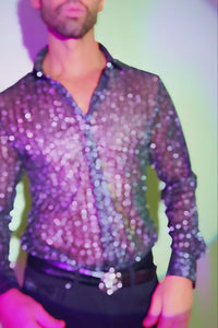 Barabas Wholesale Men's Stretch Geometric See Through Long Sleeve Shirt 4B94 