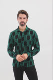 Barabas Wholesale Men's Geometric Stretch See Through Long Sleeve Shirt 4B87 