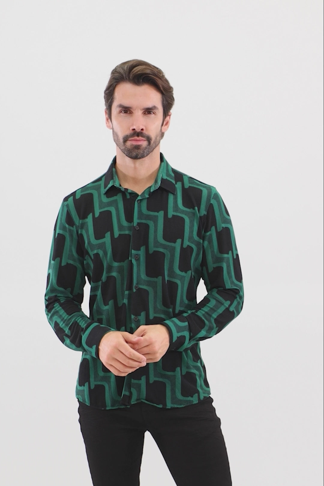 Barabas Wholesale Men's Geometric Stretch See Through Long Sleeve Shirt 4B87 
