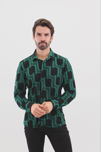 Barabas Wholesale Men's Geometric Stretch See Through Long Sleeve Shirt 4B87 