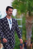 Barabas Wholesale Men's Checkered Studded Pattern Peak Lapel Suit 4ESU33 Silver