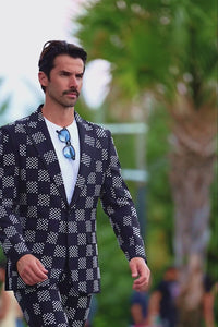 Barabas Wholesale Men's Checkered Studded Pattern Peak Lapel Suit 4ESU33 Silver
