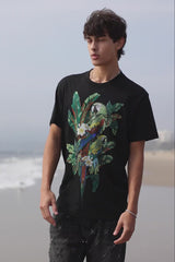 Barabas Men's Laurent Tropical Iguana Rhinestone T-Shirt 6TR02 Black