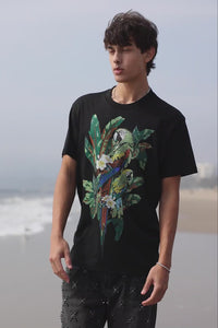 Barabas Men's Laurent Tropical Iguana Rhinestone T-Shirt 6TR02 Black