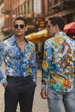 Barabas Wholesale Men's Rhinestones Floral Dragon Tiger Long Sleeve Shirt 5SPR08 White