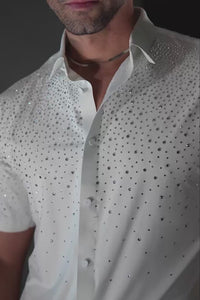 Barabas Wholesale Men's Rhinestones Button Down Short Sleeve Shirts 4SST06 Black Gold