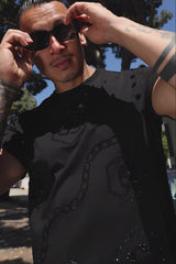 Barabas Men's Rhinestone Geometric Crew-neck T-shirt 6TR11 Black