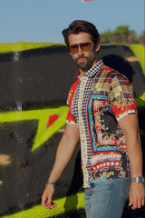 Barabas Wholesale Men's Rhinestone Watercolor Floral Short Sleeve Shirts SSR06