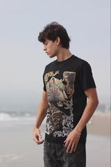 Barabas Men's Panther Rhinestone Stretch Crew Neck T-Shirt 6TR08 Black