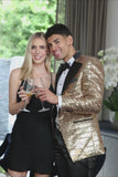 Barabas Wholesale Men's Linear Sequin Design Peak Lapel Shiny Blazer 4BLR34 Gold